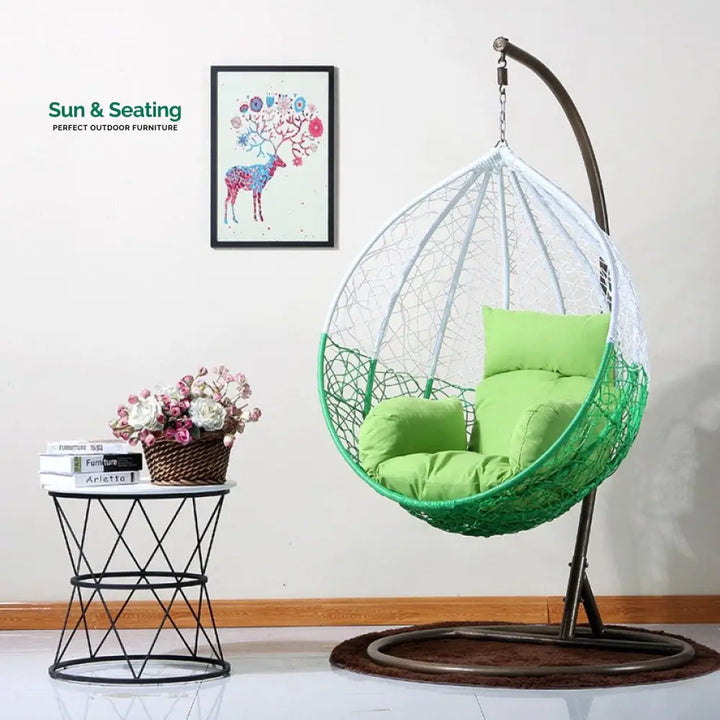 Luoni Single Seater Hanging Swing With Stand For Balcony Garden Swing (White) Green Swings