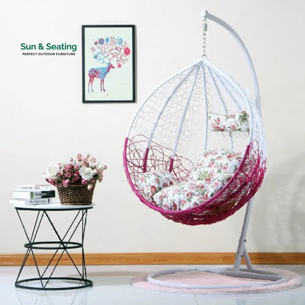 Luoni Single Seater Hanging Swing With Stand For Balcony Garden Swing (White) Pink Swings