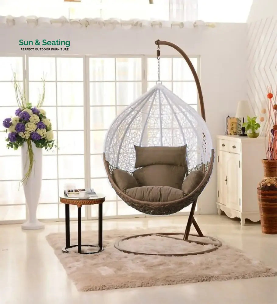 Luoni Single Seater Hanging Swing With Stand For Balcony Garden Swing (White) Swings