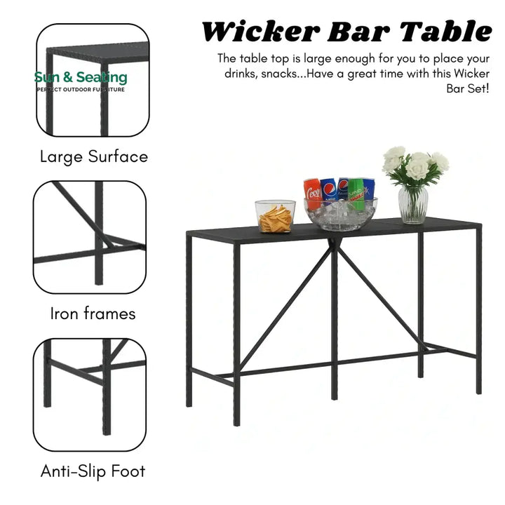 Lupe 7-Piece Outdoor Rattan Wicker Bar Set with Glass Top Table Bar Set