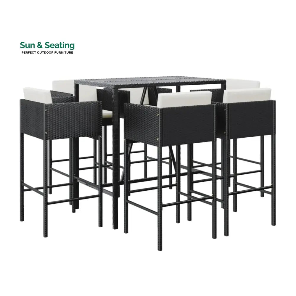 Lupe 7-Piece Outdoor Rattan Wicker Bar Set with Glass Top Table Bar Set