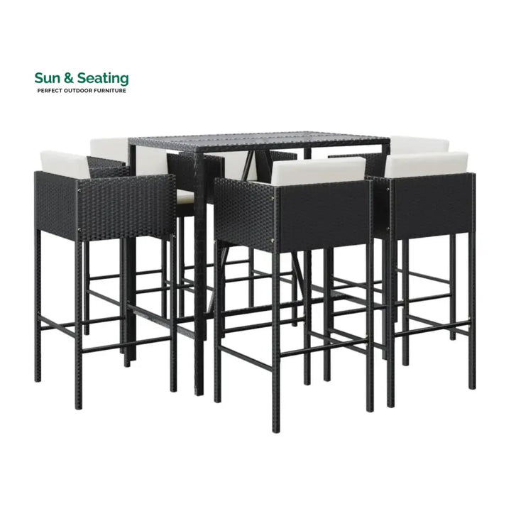 Lupe 7-Piece Outdoor Rattan Wicker Bar Set with Glass Top Table Bar Set