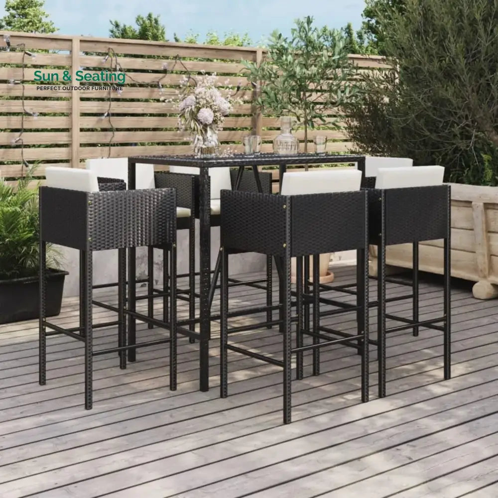 Lupe 7-Piece Outdoor Rattan Wicker Bar Set with Glass Top Table Bar Set