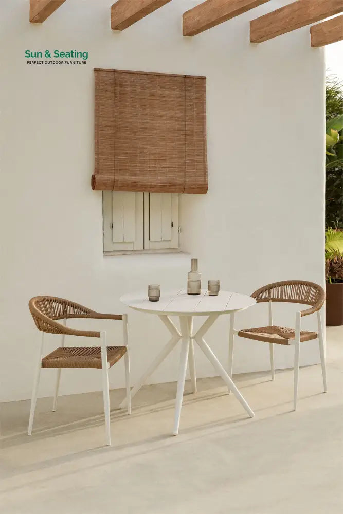 Lupita Outdoor Patio Seating Set 2 Chairs and 1 Table Set (Light Brown) Braided & Rope Coffee Table Sets