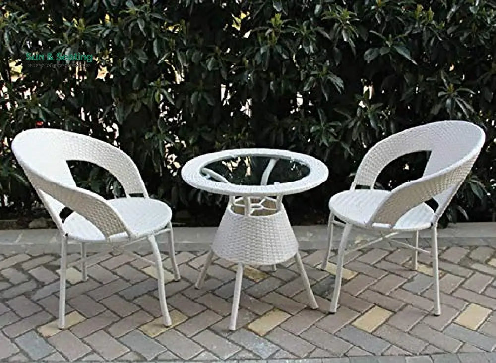 Luv Outdoor Patio Seating Set 2 Chairs and 1 Table Set (White) Coffee Table Sets