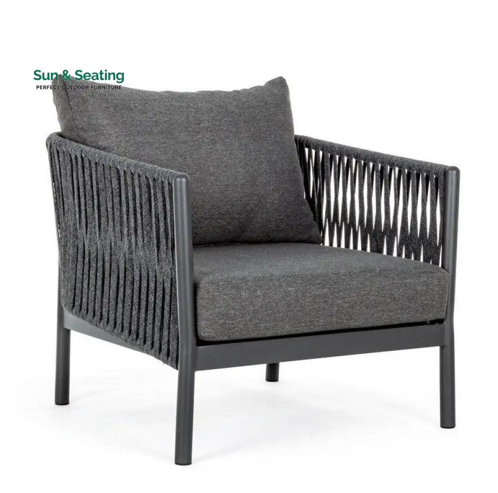 Luxo Outdoor Garden Balcony Sofa Set 3 Seater and 2 Single Seater With 1 Center Table Set Braid &amp; Rope (Dark Grey) Sofa