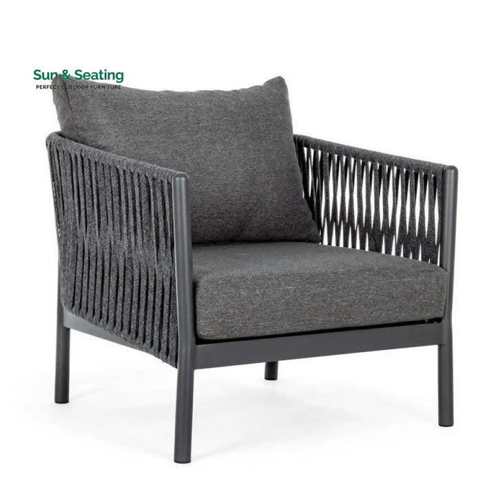 Luxo Outdoor Garden Balcony Sofa Set 3 Seater and 2 Single Seater With 1 Center Table Set Braid &amp; Rope (Dark Grey) Sofa