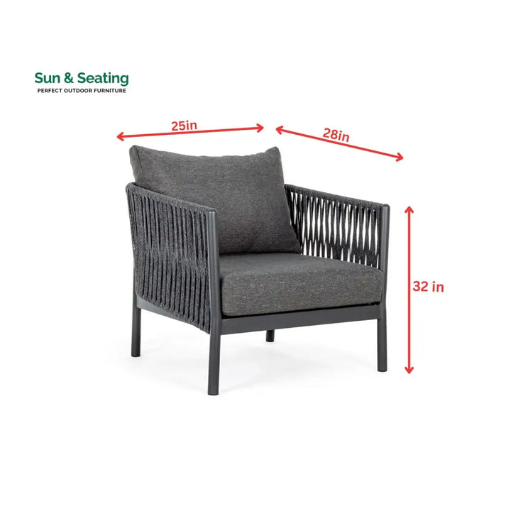 Luxo Outdoor Garden Balcony Sofa Set 3 Seater and 2 Single Seater With 1 Center Table Set Braid &amp; Rope (Dark Grey) Sofa