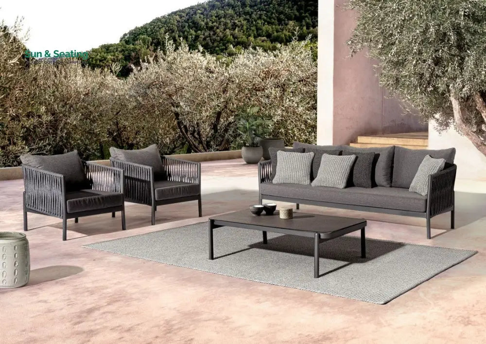 Luxo Outdoor Garden Balcony Sofa Set 3 Seater and 2 Single Seater With 1 Center Table Set Braid &amp; Rope (Dark Grey) Sofa
