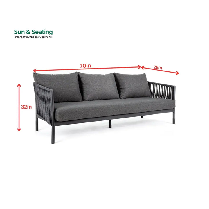 Luxo Outdoor Garden Balcony Sofa Set 3 Seater and 2 Single Seater With 1 Center Table Set Braid &amp; Rope (Dark Grey) Sofa