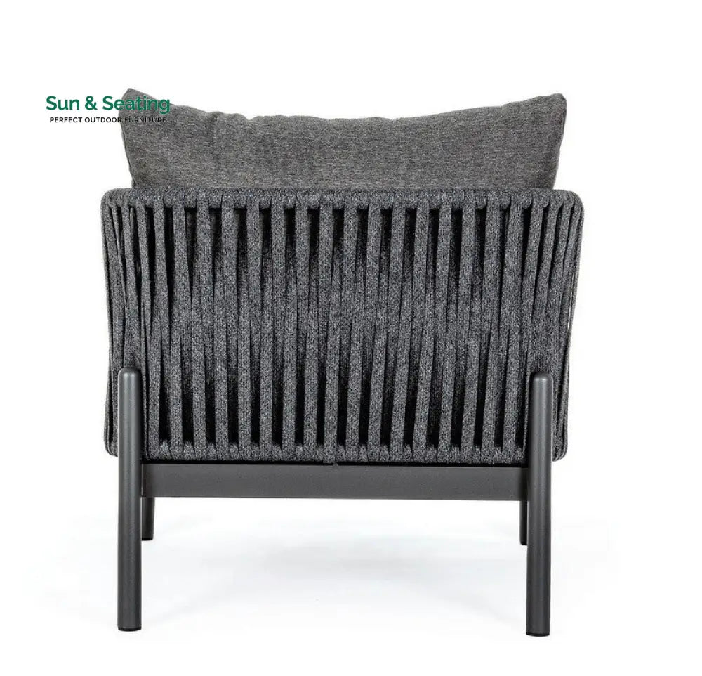 Luxo Outdoor Garden Balcony Sofa Set 3 Seater and 2 Single Seater With 1 Center Table Set Braid &amp; Rope (Dark Grey) Sofa