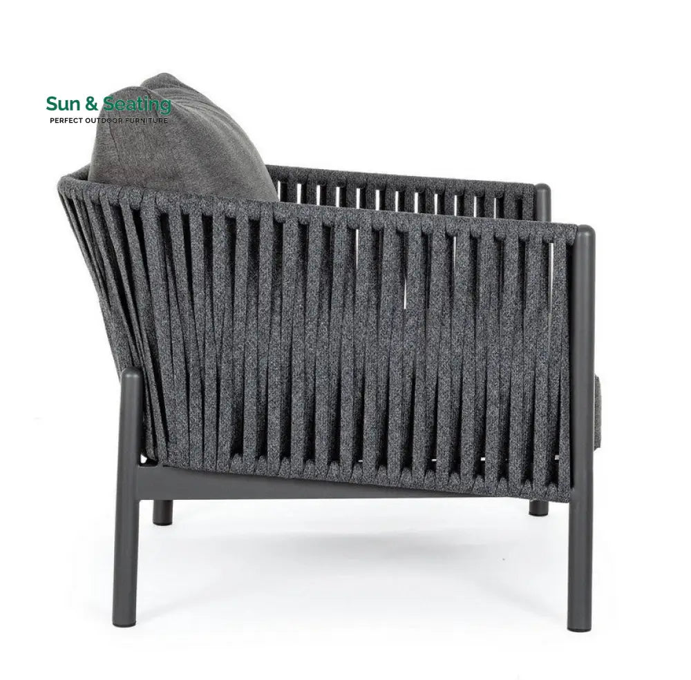 Luxo Outdoor Garden Balcony Sofa Set 3 Seater and 2 Single Seater With 1 Center Table Set Braid &amp; Rope (Dark Grey) Sofa