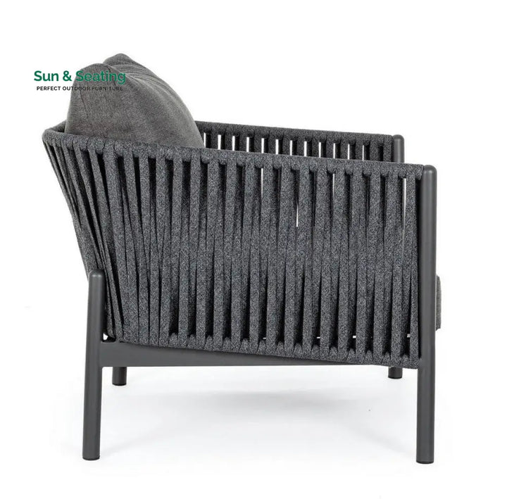 Luxo Outdoor Garden Balcony Sofa Set 3 Seater and 2 Single Seater With 1 Center Table Set Braid &amp; Rope (Dark Grey) Sofa