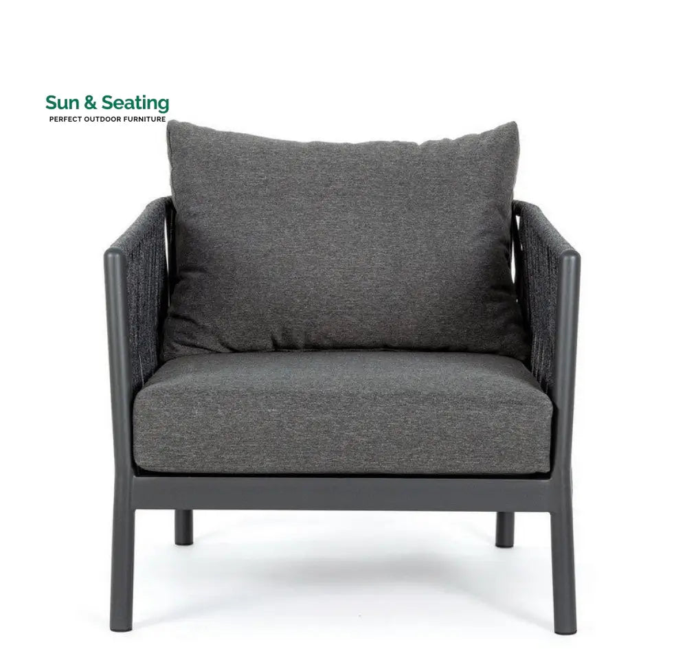 Luxo Outdoor Garden Balcony Sofa Set 3 Seater and 2 Single Seater With 1 Center Table Set Braid &amp; Rope (Dark Grey) Sofa