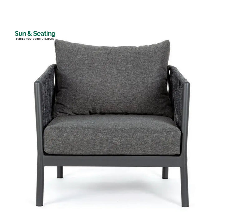 Luxo Outdoor Garden Balcony Sofa Set 3 Seater and 2 Single Seater With 1 Center Table Set Braid &amp; Rope (Dark Grey) Sofa