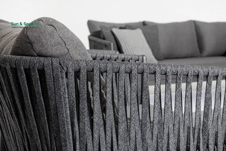 Luxo Outdoor Garden Balcony Sofa Set 3 Seater and 2 Single Seater With 1 Center Table Set Braid &amp; Rope (Dark Grey) Sofa