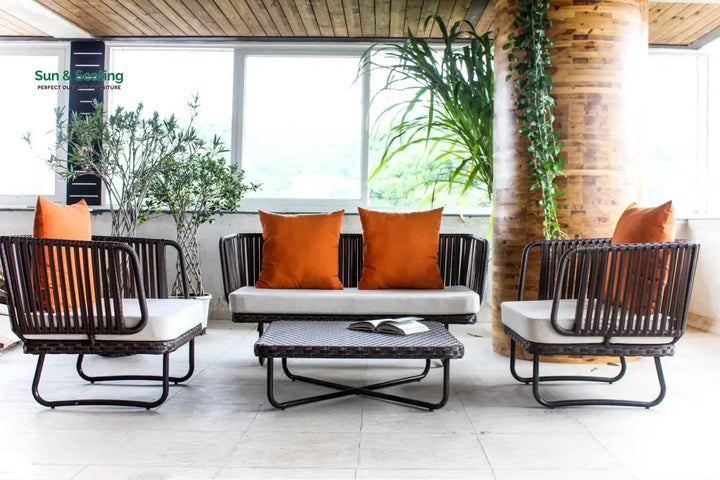Lydie Outdoor Sofa Set 2 Seater 2 Single seater and 1 Center Table (Dark Brown) Sofa Sets