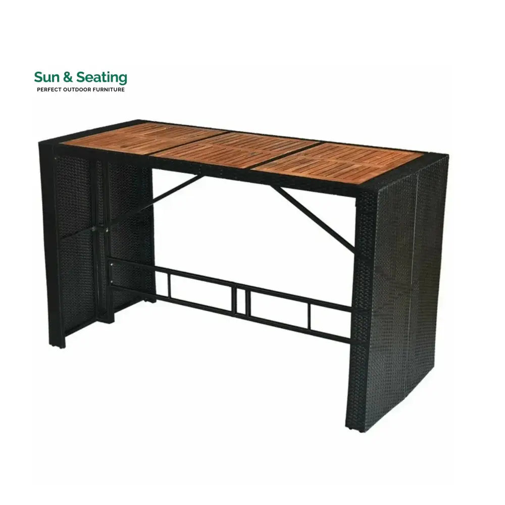 Lyra 7-Piece Outdoor Rattan Wicker Bar Set with Wooden Top Table Bar Set