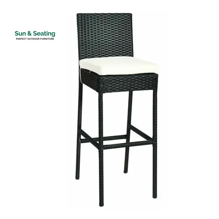 Lyra 7-Piece Outdoor Rattan Wicker Bar Set with Wooden Top Table Bar Set