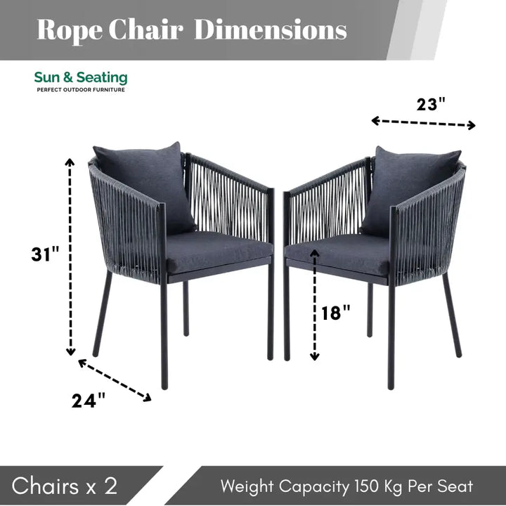 Mackenzie 2-Piece Outdoor Rope Patio Dining Chairs Dinning Chairs