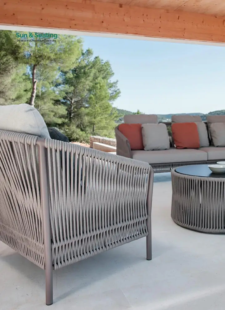 Madaki Outdoor Garden Balcony Sofa Set 3 Seater 2 Single Seater and 1 Center Table &amp; 1 Side Table Set Braid &amp; Rope