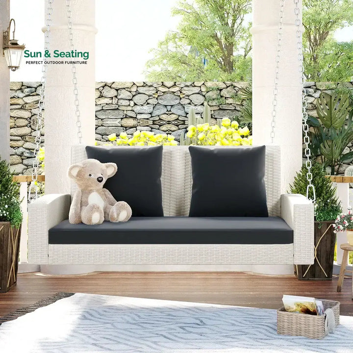Magda Double Seater Hanging Swing Without Stand For Balcony Garden Swing (White + Grey) Swings