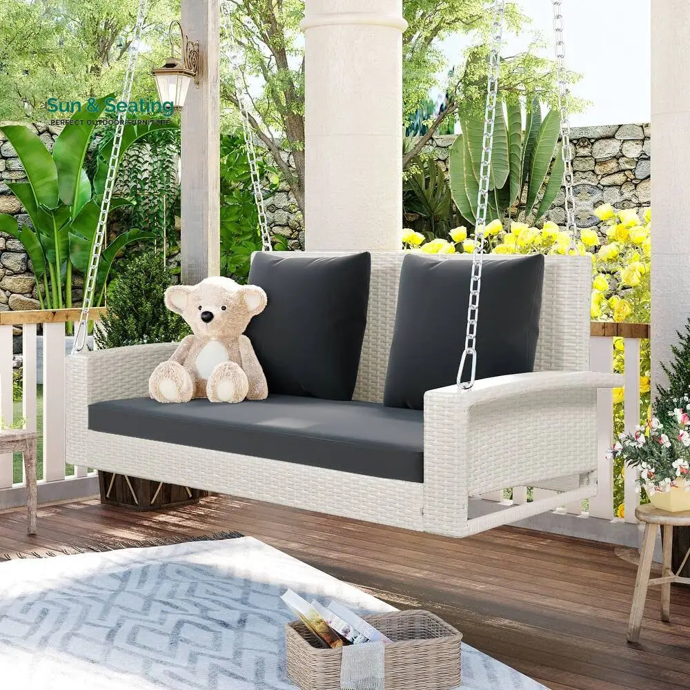 Magda Double Seater Hanging Swing Without Stand For Balcony Garden Swing (White + Grey) Swings
