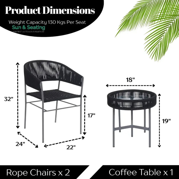 Magdalena 3-Piece Grey Rope Outdoor Patio Set Patio Set