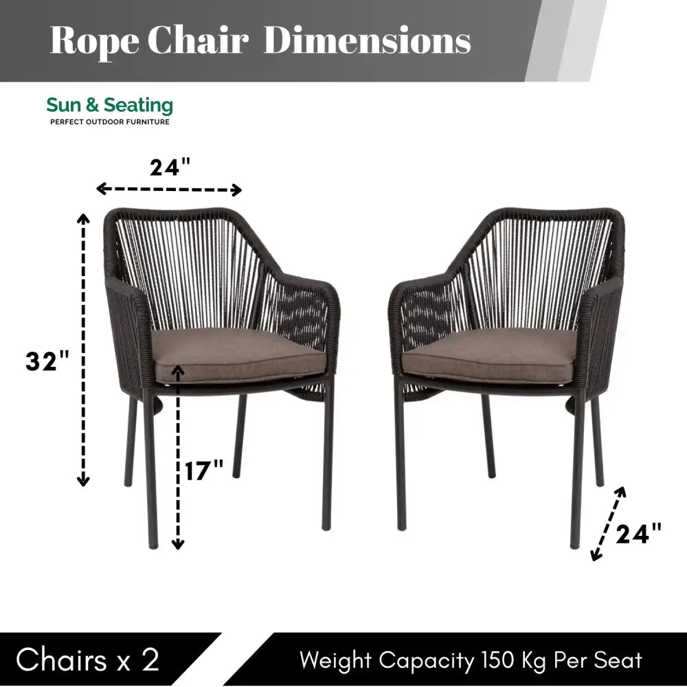 Magnolia 2-Piece Outdoor Rope Patio Dining Chairs Dinning Chairs