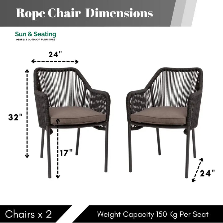 Magnolia 2-Piece Outdoor Rope Patio Dining Chairs Dinning Chairs