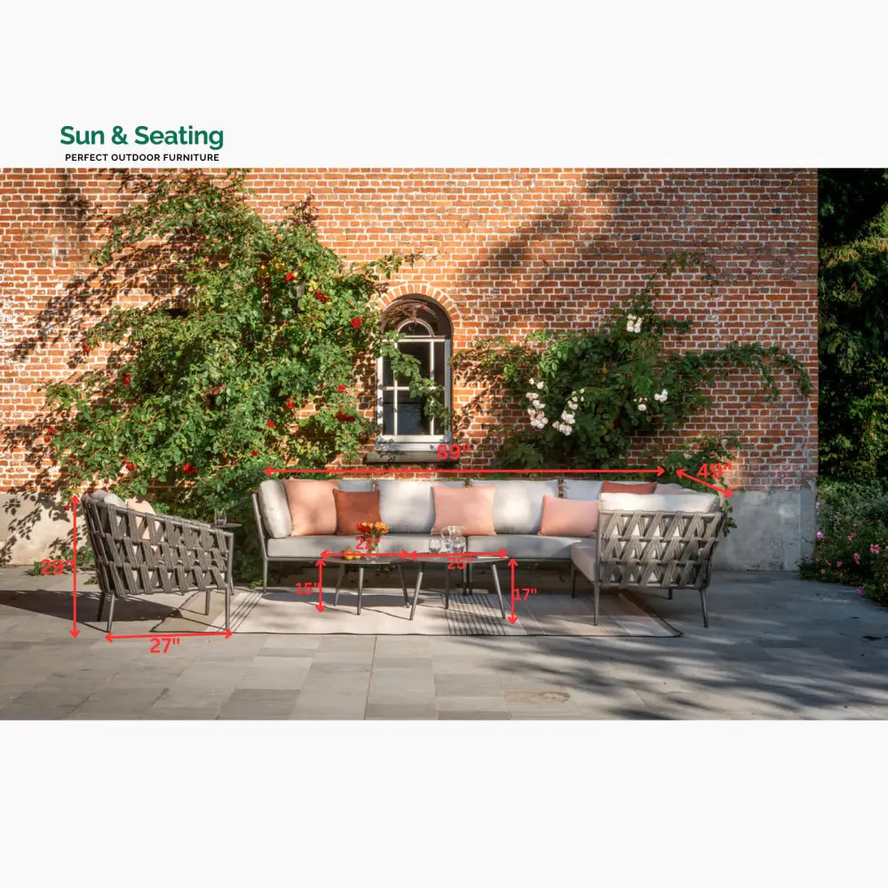 Magnus Outdoor Sofa Set 5 Seater 1 Single seater and 2 Center Table Set (Dark Grey) Braided &amp; Rope Sofa Sets