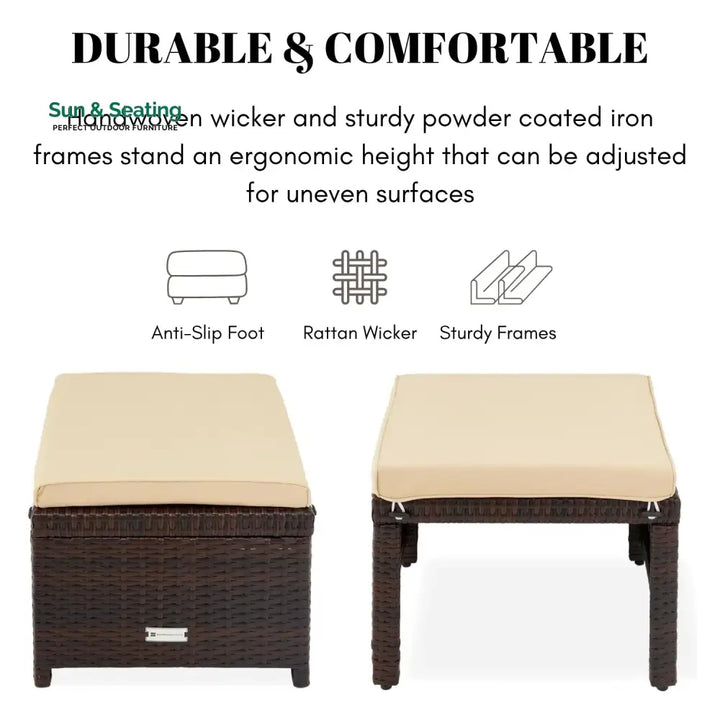 Mahek Set of 2 Wicker Ottomans Multipurpose Outdoor Furniture Footrest