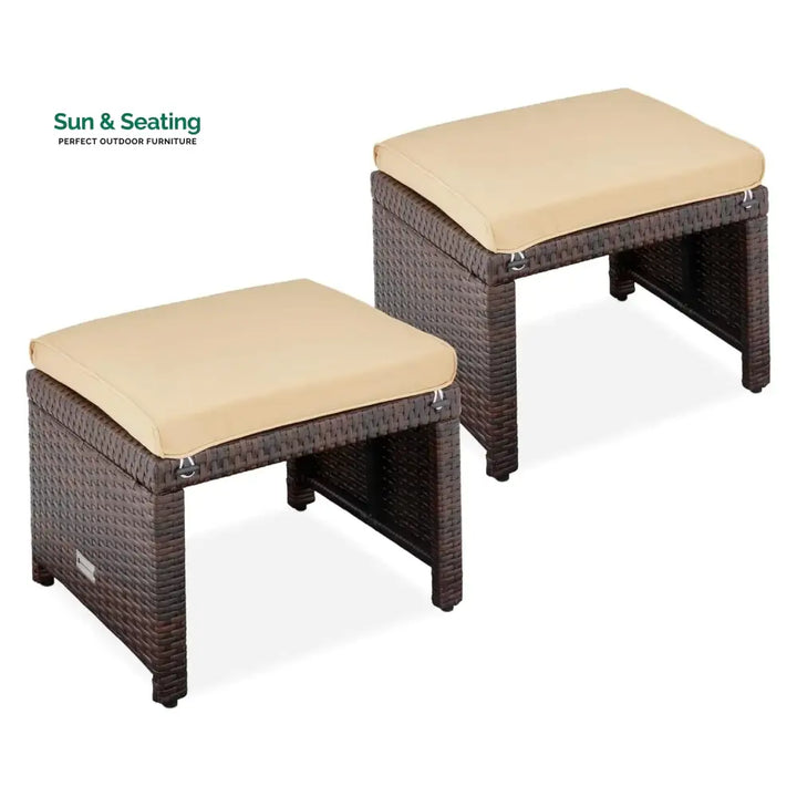 Mahek Set of 2 Wicker Ottomans Multipurpose Outdoor Furniture Footrest