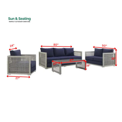 Malvolio Outdoor Set 1 Triple Seater 1 Double Seater 1 Single Seater 2 Side table and 1 Center Table (Silver) Sofa Sets