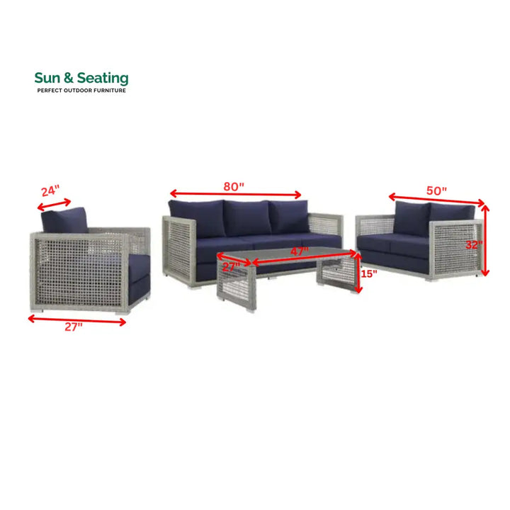 Malvolio Outdoor Set 1 Triple Seater 1 Double Seater 1 Single Seater 2 Side table and 1 Center Table (Silver) Sofa Sets