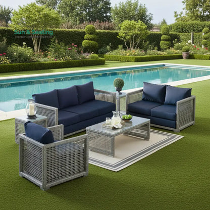 Malvolio Outdoor Set 1 Triple Seater 1 Double Seater 1 Single Seater 2 Side table and 1 Center Table (Silver) Sofa Sets