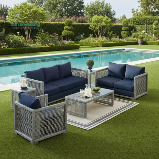 Malvolio Outdoor Set 1 Triple Seater 1 Double Seater 1 Single Seater 2 Side table and 1 Center Table (Silver) Sofa Sets