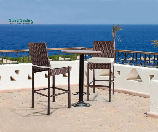 Manfredo Outdoor Patio Bar Chair 2 Chairs For Balcony (Brown) Bar Sets