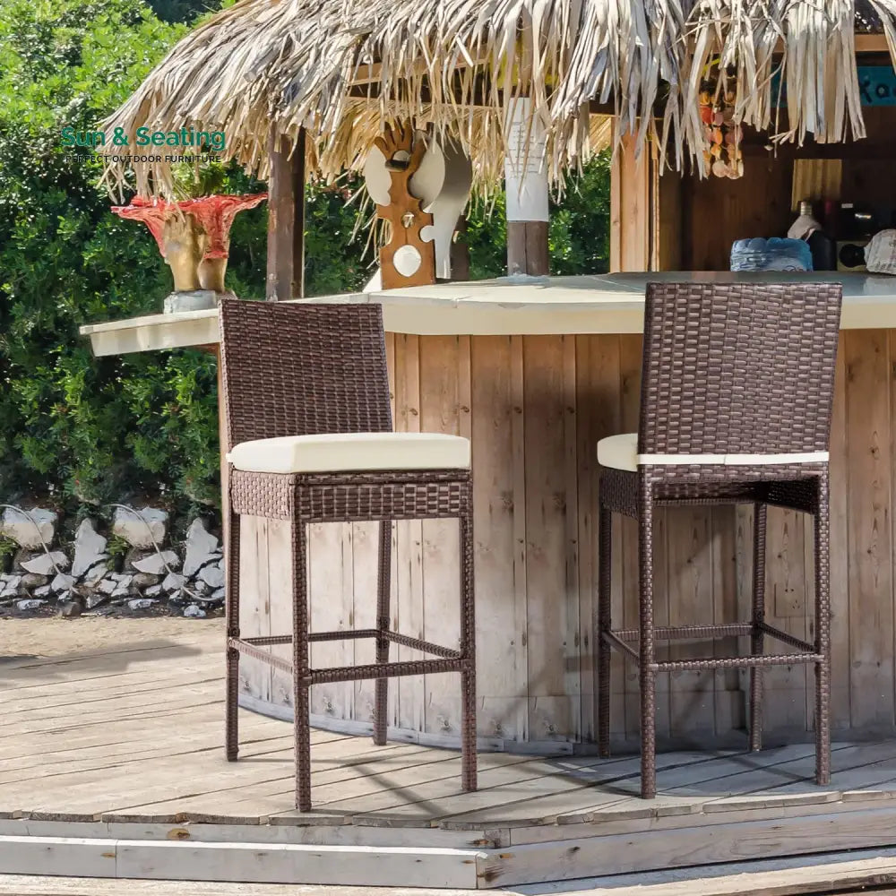 Manfredo Outdoor Patio Bar Chair 2 Chairs For Balcony (Brown) Bar Sets