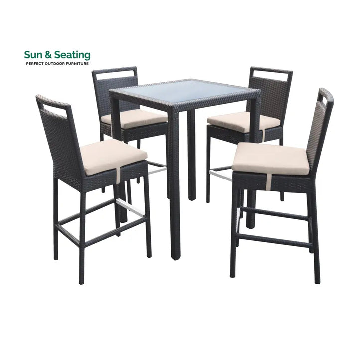 Manfredo Outdoor Patio Bar Sets 4 Chairs and 1 Table (Dark Brown) Bar Sets