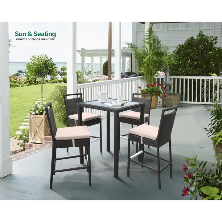 Manfredo Outdoor Patio Bar Sets 4 Chairs and 1 Table (Dark Brown) Bar Sets