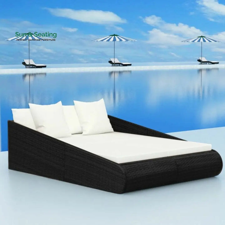 Manna Outdoor Poolside Sunbed With Cushion Daybed (Black/Brown) Black Sunbed