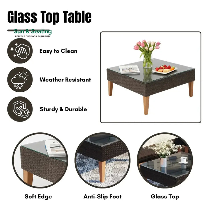 Manuela 3-Pieces Outdoor Wicker L-Shape Sofa Set Sofa Set