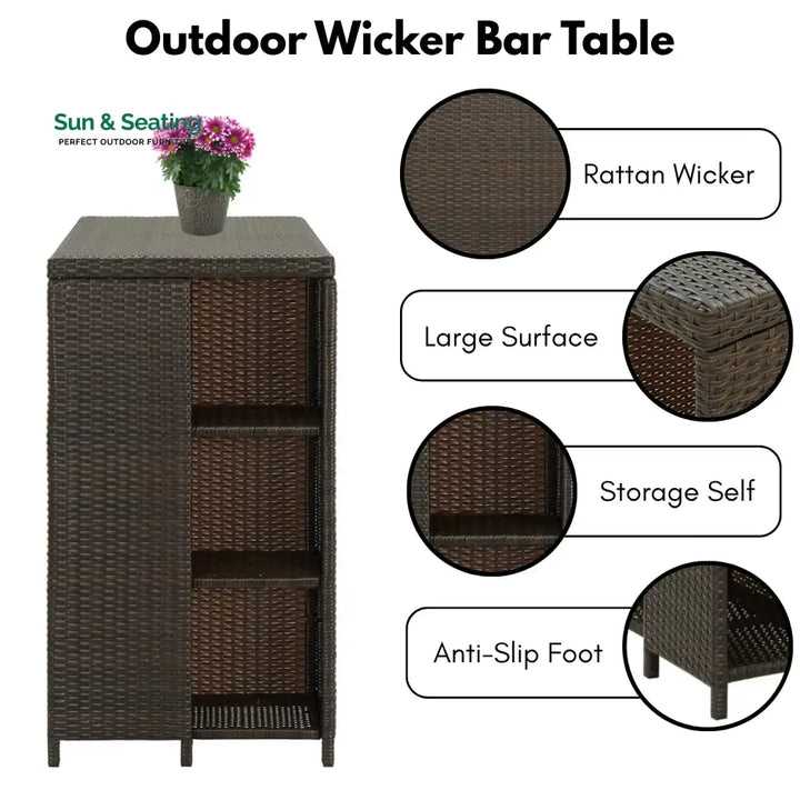 Maravilla Outdoor Rattan Wicker Bar Table with High-Top Design Bar Table