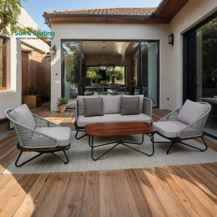 Marcela Outdoor Sofa Set 3 Seater 2 Single seater and 1 Center Table Set (Grey) Braided &amp; Rope Sofa Sets