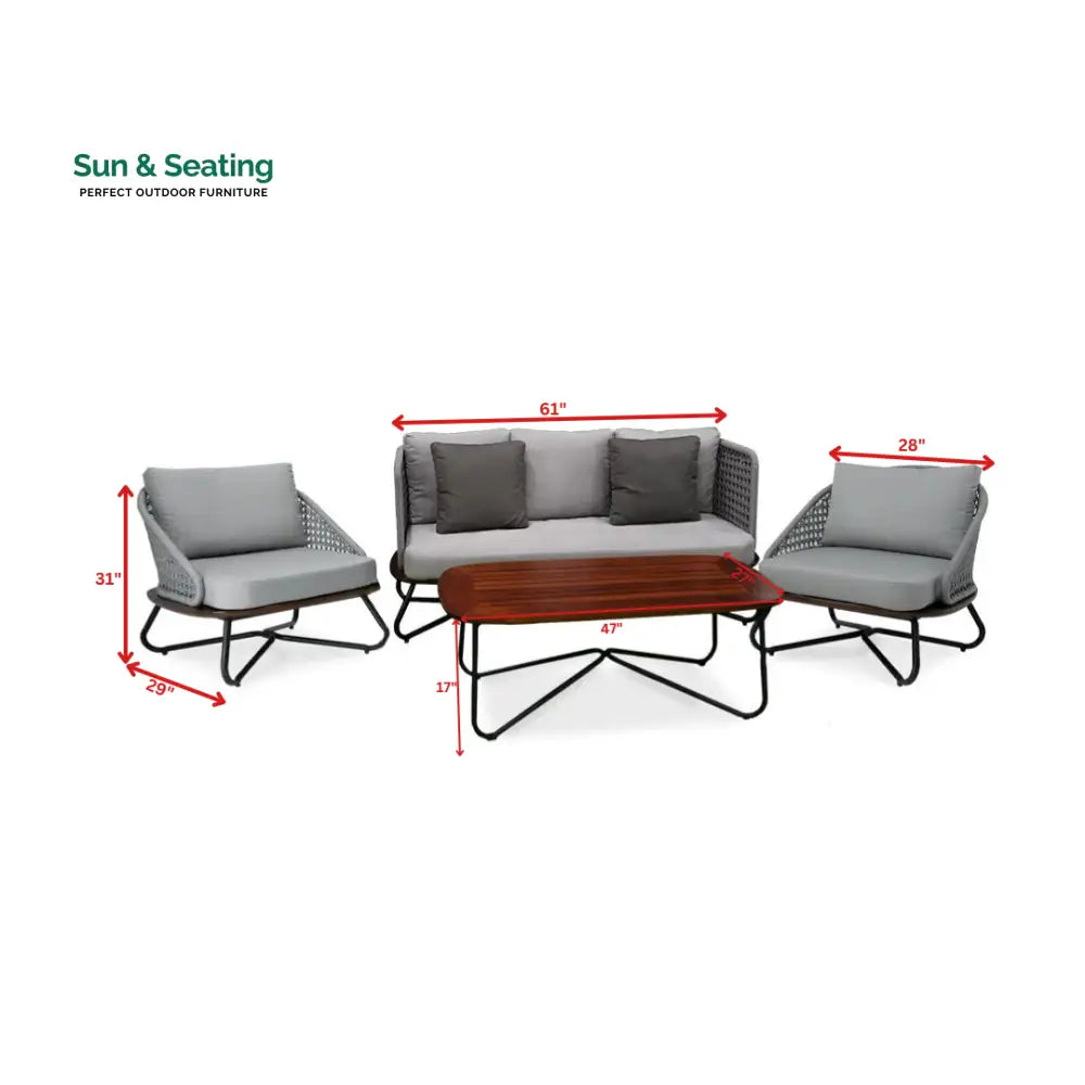 Marcela Outdoor Sofa Set 3 Seater 2 Single seater and 1 Center Table Set (Grey) Braided & Rope Sofa Sets