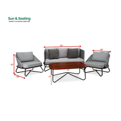 Marcela Outdoor Sofa Set 3 Seater 2 Single seater and 1 Center Table Set (Grey) Braided & Rope Sofa Sets