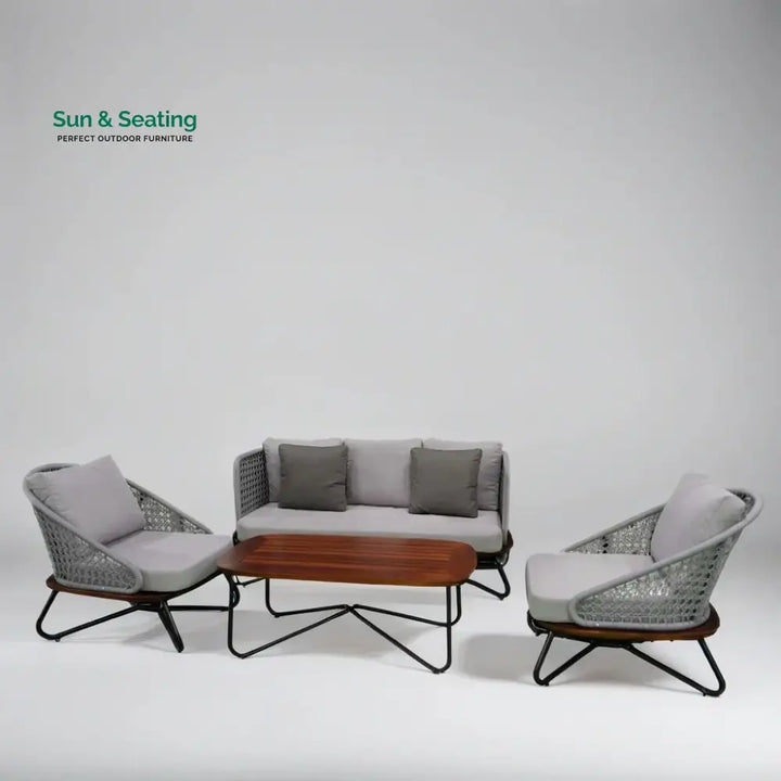 Marcela Outdoor Sofa Set 3 Seater 2 Single seater and 1 Center Table Set (Grey) Braided &amp; Rope Sofa Sets