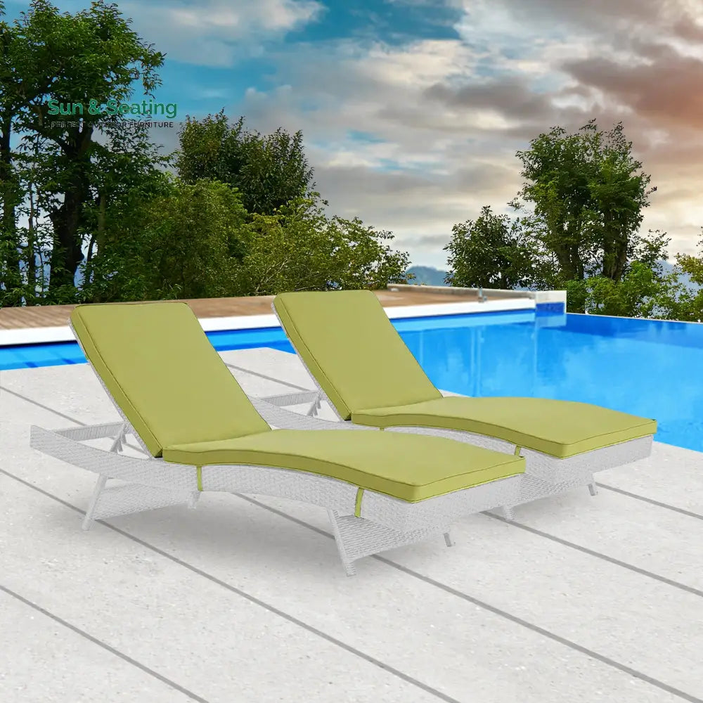 Marcela Outdoor Swimming Poolside Lounger Set of 2 (White &amp; Green) Loungers