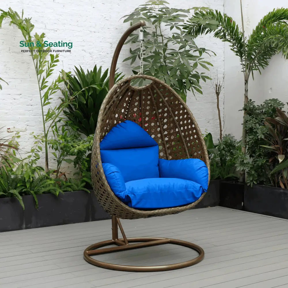 Marcello Single Seater Hanging Swing With Stand For Balcony Garden (Brown) Blue Swings